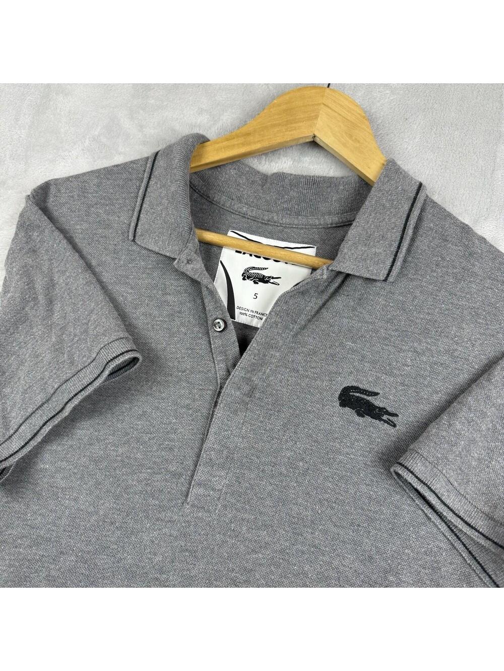 Lacoste Polo Shirt Mens 5 Gray Big Croc Logo Designer Golf Classic Fit Preppy - Picture 1 of 9